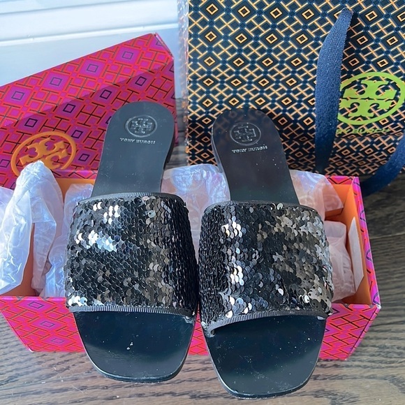 TORY BURCH Carter Reversible Sequin Slides black luxury - Picture 2 of 15